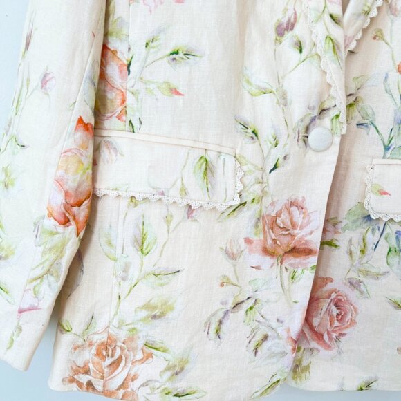 LoveShackFancy Ofra Linen Blazer Cream Burnt Orange Multi Floral Size Small NWT - Picture 7 of 15